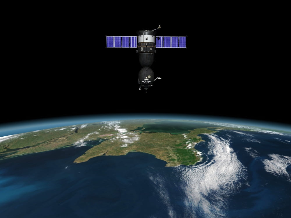 A Soyuz TMA-M spacecraft in low Earth orbit Canvas Art - Walter MyersStocktrek Images (17 x 13)