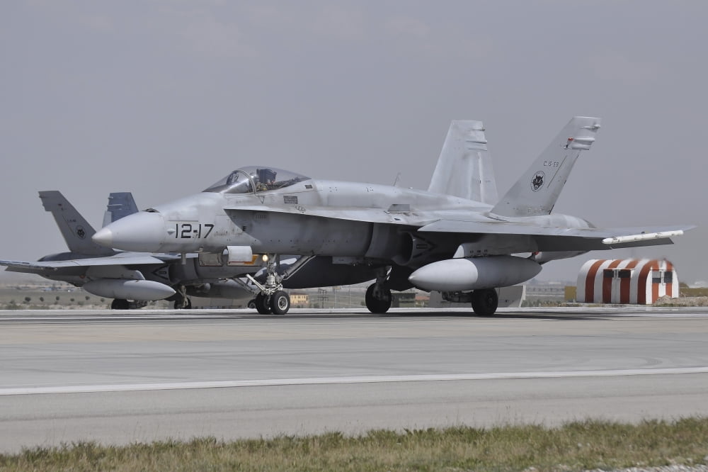 A Spanish Air Force EF-18A aircraft ready for take-off at Konya Air Base Turkey Canvas Art - Giorgio CiariniStocktrek Images (17 x 12)