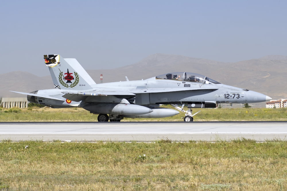 A Spanish Air Force EF-18M Hornet on the runway Canvas Art - Daniele FaccioliStocktrek Images (17 x 12)