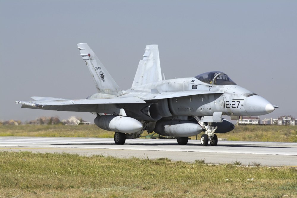 A Spanish Air Force EF-18M Hornet on the runway Canvas Art - Daniele FaccioliStocktrek Images (17 x 12)