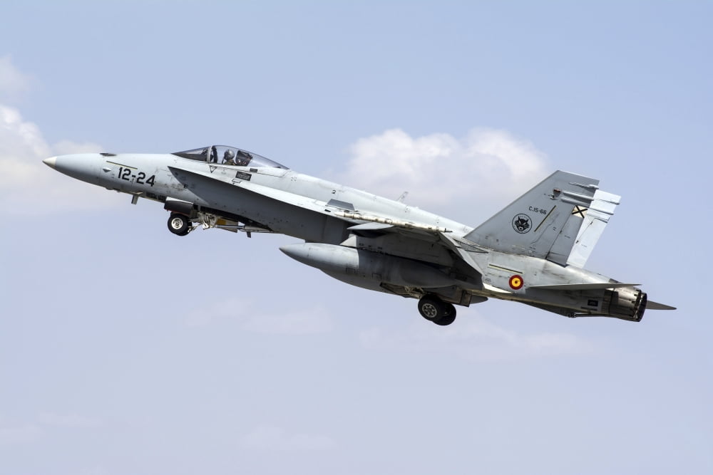 A Spanish Air Force EF-18M Hornet taking off Canvas Art - Daniele FaccioliStocktrek Images (34 x 23)
