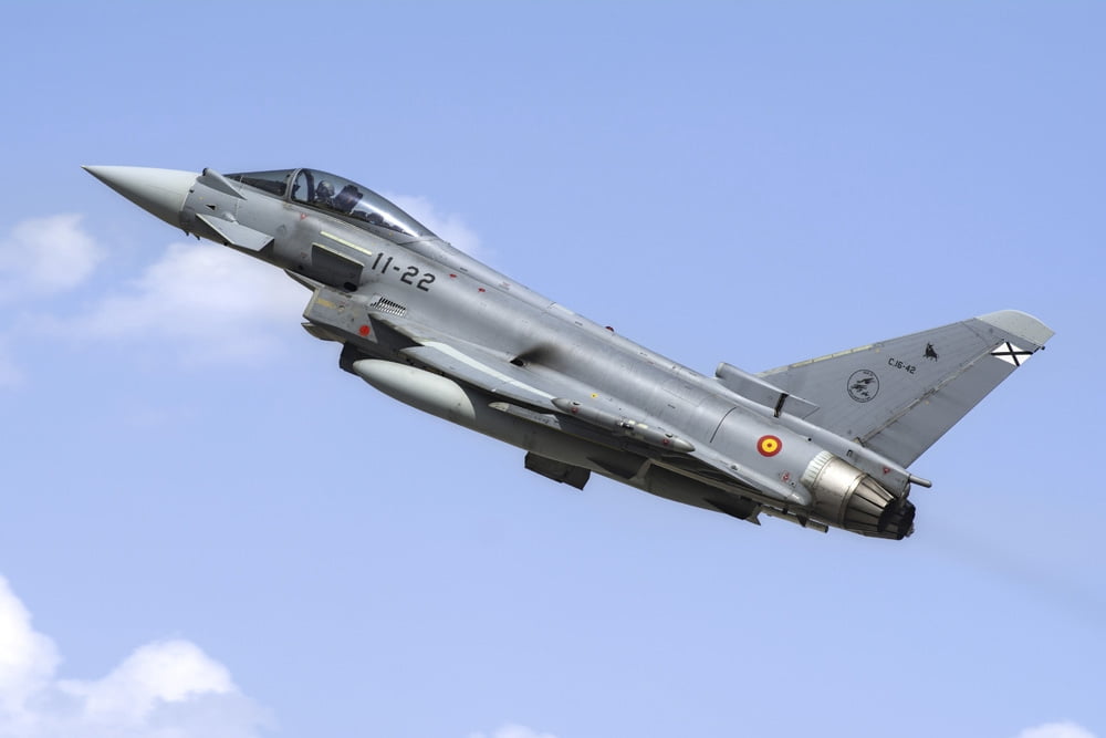 A Spanish Air Force EF-2000 Typhoon taking off Canvas Art - Daniele FaccioliStocktrek Images (17 x 12)