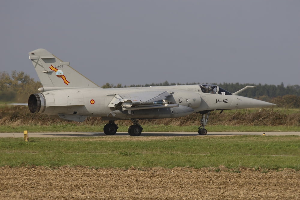 A Spanish Mirage F-1M at Florennes Airfield Belgium Canvas Art - Timm ZiegenthalerStocktrek Images (18 x 12)