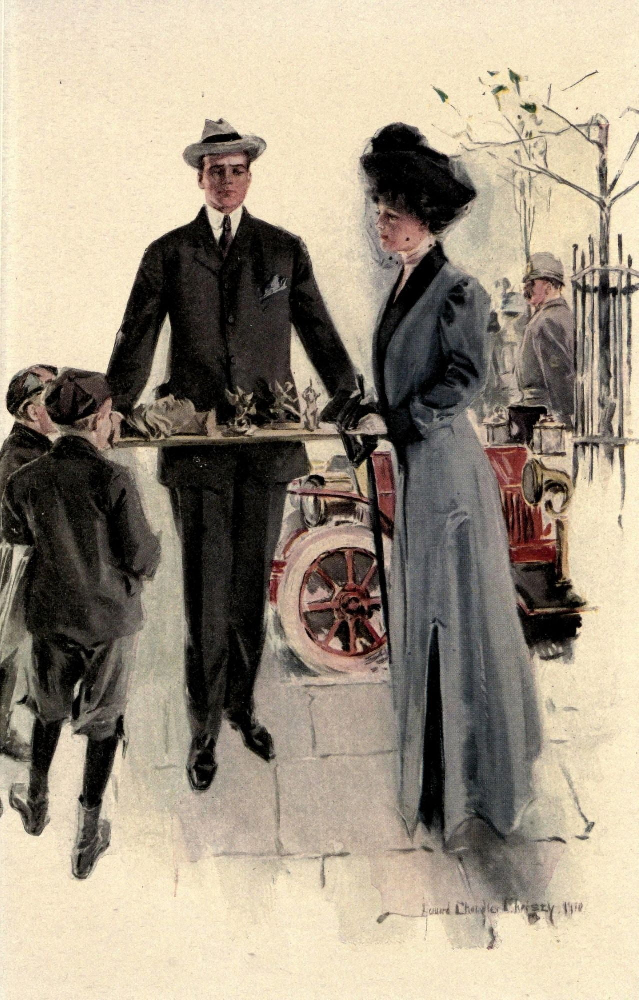 A Spendid Hazard c1910 Couple with statuettes Canvas Art - Howard Chandler Christy (18 x 24)