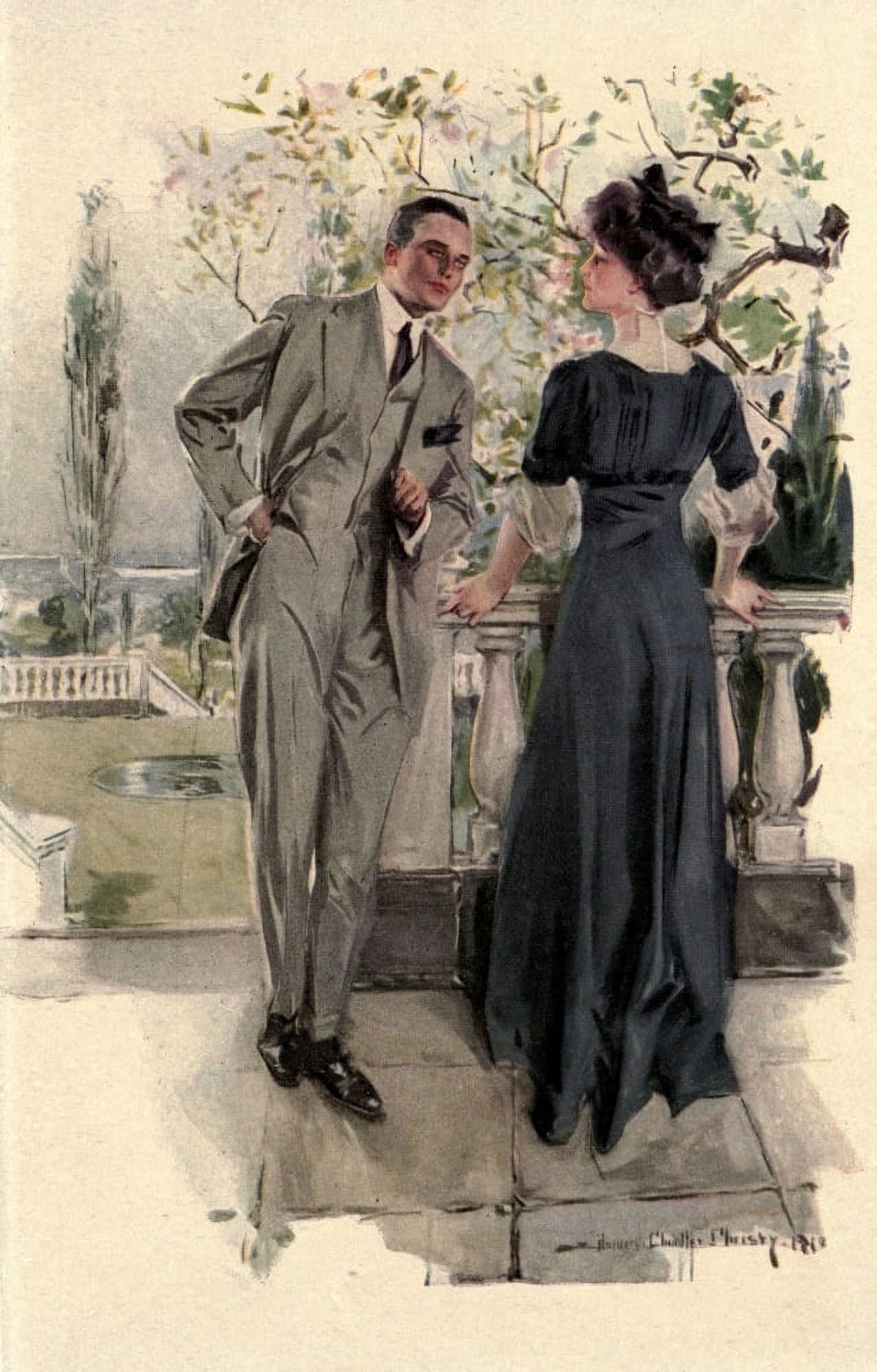 A Spendid Hazard c1910 In the Garden Canvas Art - Howard Chandler Christy (18 x 24)