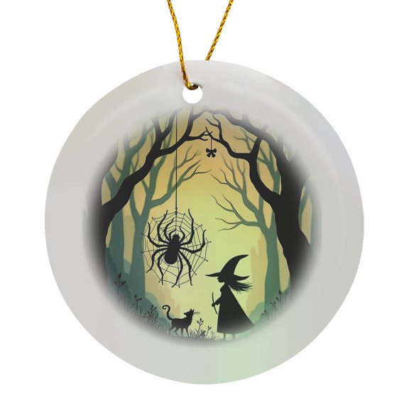 3drose, a Spider a Witch and a Woodland Cut-out Stencil-style, Circle Porcelain Ornament