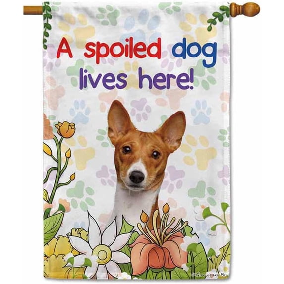 A Spoiled Dog Lives Here Flowers Spring Summer Garden Flag Basenji Paws Home Decor Banner for Outside Yard 28 X 40 Inch Double Side Style 3