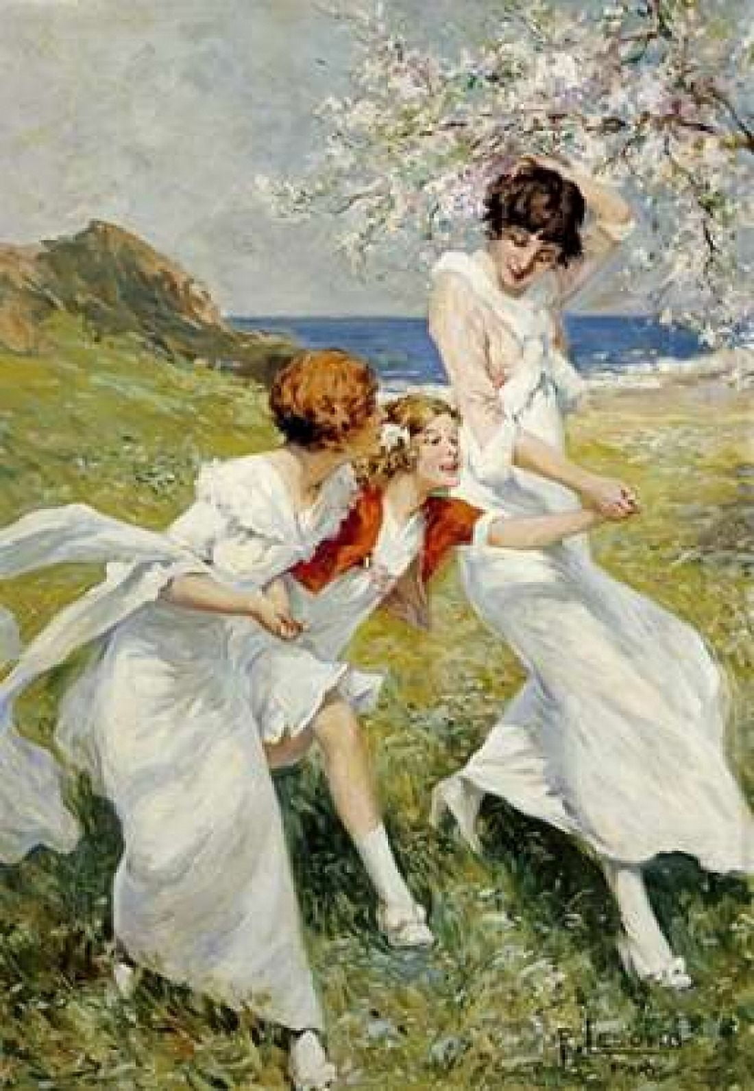 A Spring Day By The Seashore Canvas Art - Rene Lelong (20 x 28)