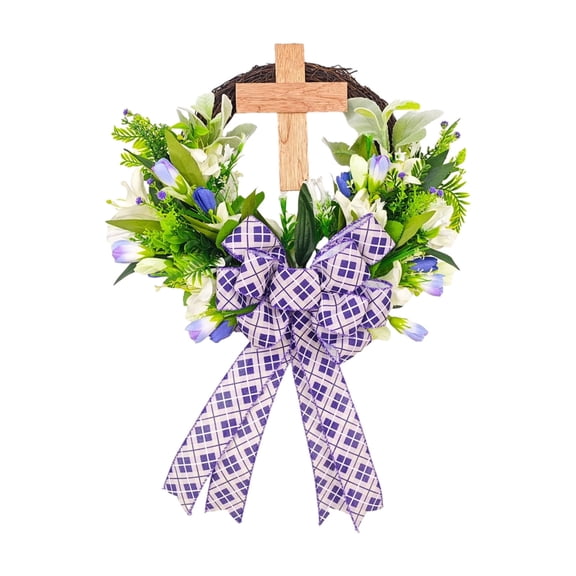 A Spring Easter Cross Wreath Door Hanging Decoration Hydrangea Blue Flowers Without Scarf 35Cm