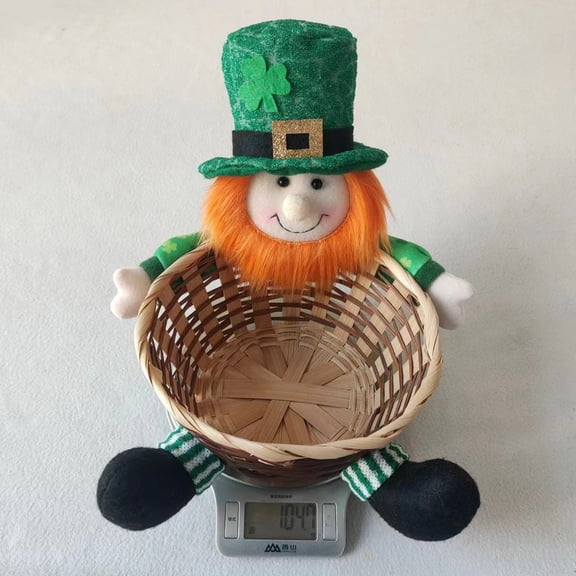 A St Patrick Day Irish Boy Doll Candy Storage Basket Table Decoration Wicker Weave Style Home Accent 1Pc 8X6X5Inch