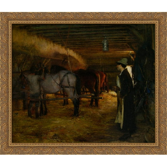 A Stable 34x28 Large Gold Ornate Wood Framed Canvas Art by Pascal Adophe Jean Dagnan Bouveret