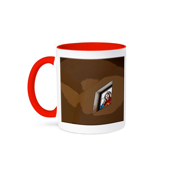 A Stained Glass Window At The Catholic Church With Mary In It Done In A Poster Finish, 15oz Two-Tone Red Mug