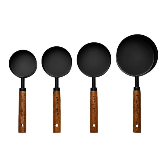 A Stainless Steel Measuring Cups And Spoons Set 4 Piece Wooden Handle Black Finish Baking Utensils For Kitchen Cooking Baking Precise Measurement