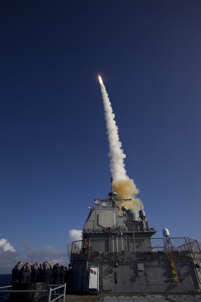 A Standard Missile-3 is launched from USS Lake Erie Canvas Art - Stocktrek Images (23 x 35)