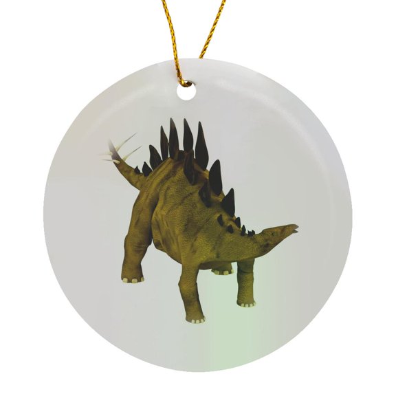 3drose, a Stegosaurus Dinosaur in Defense Mode, Circle Porcelain Ornament