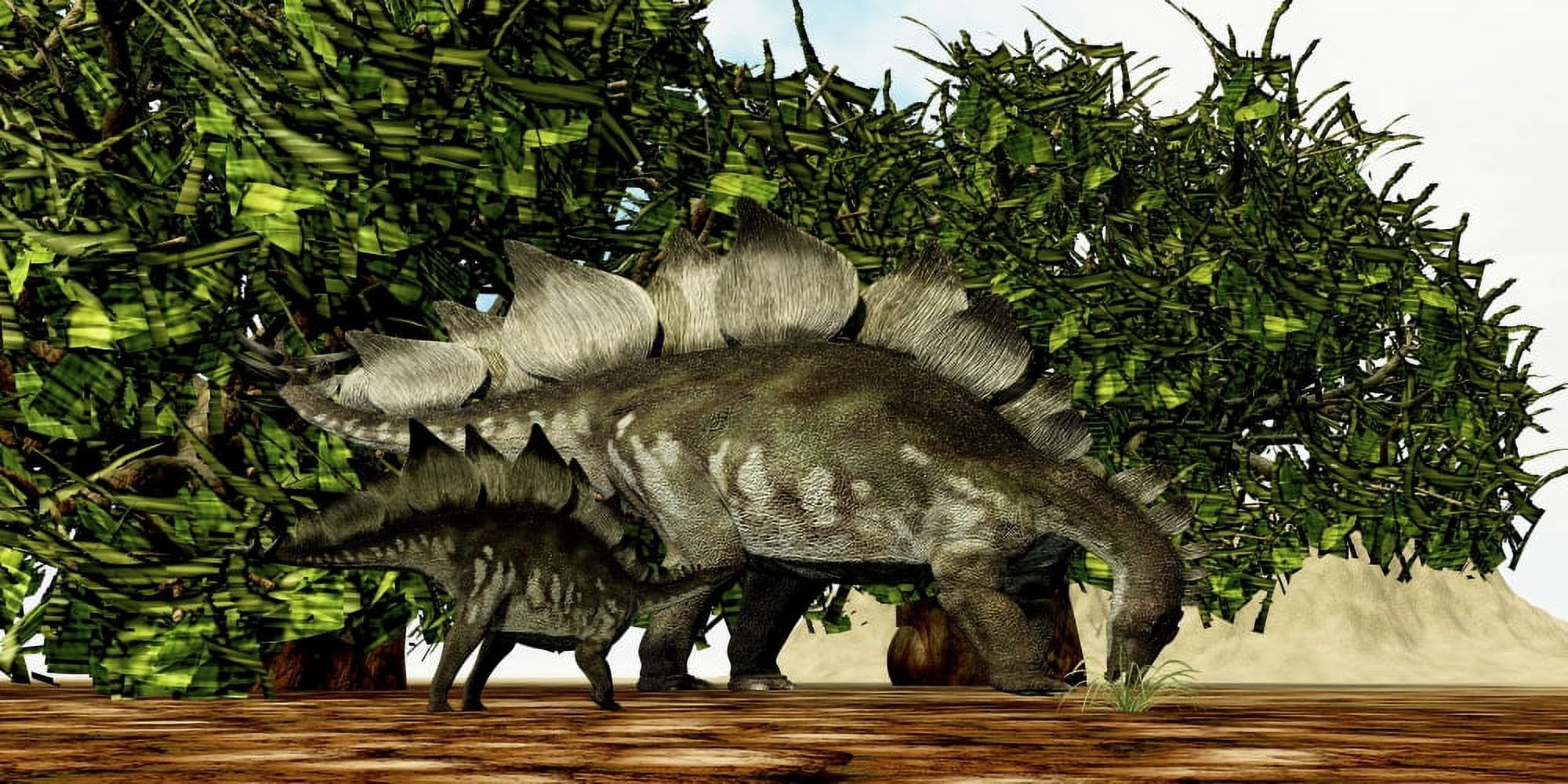A Stegosaurus baby looks to its mother for guidance Canvas Art - Corey FordStocktrek Images (20 x 10)