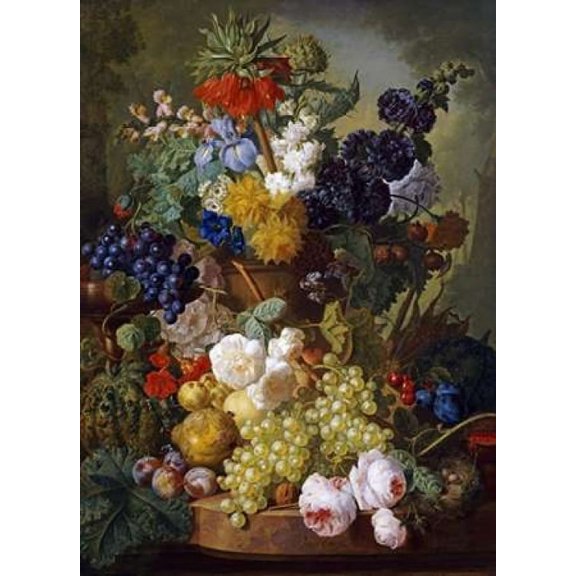 A Still Life of Flowers and Fruit Poster Print by Jan Van Os