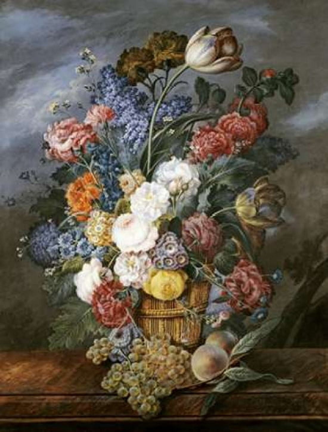 A Still Life of Mixed Flowers In a Vase on a Stone Ledge Canvas Art - Marie Von Pachner (22 x 28)