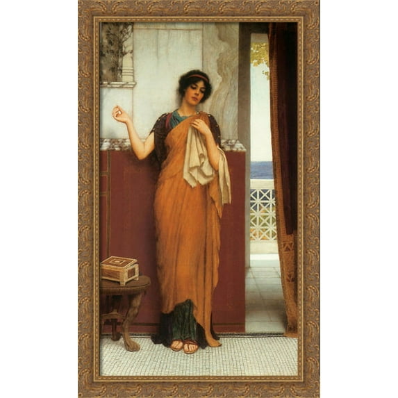 A Stitch in Time (Idle Thoughts) 24x40 Large Gold Ornate Wood Framed Canvas Art by John William Godward