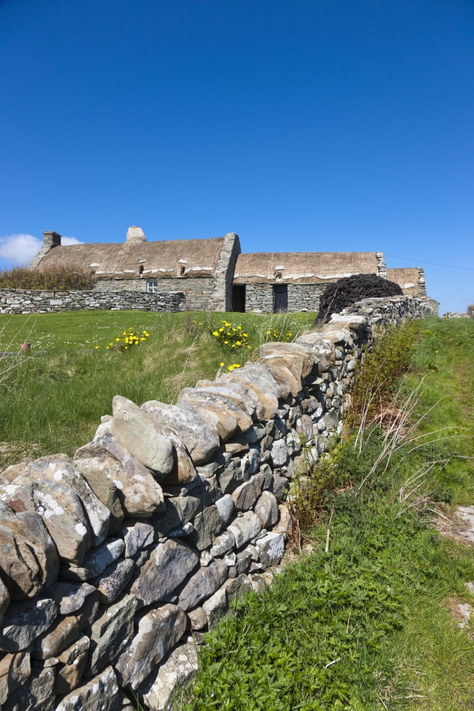 A Stone Fence Along A Field By A Crofters House Shetland Scotland Canvas Art - John Short Design Pics (12 x 19)