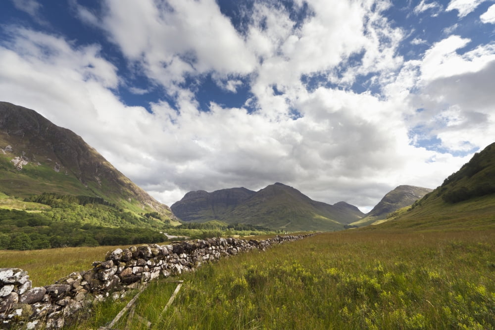 A Stone Wall Through The Fields With Mountains In The Distance Glencoe Argyll Scotland Canvas Art - John Short Design Pics (38 x 24)