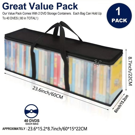 A Storage Bag Bag Case Pvc Organizer Triple Handles Dividers Stackable Saving 40 Dvds Container for Movie Discs Video Games