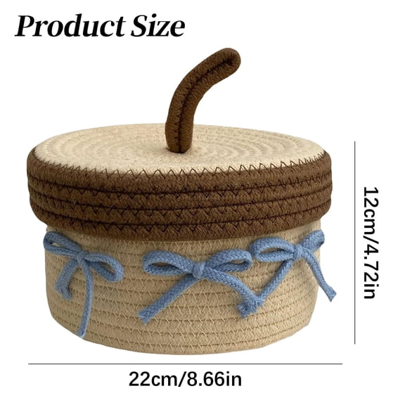 A Storage Basket Cute Cotton Thread Woven Storage Basket for Home with Lid for Storing Miscellaneous . Desktop Decorative Storage Basket for Small