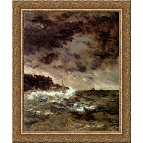 A Stormy Night 24x20 Gold Ornate Wood Framed Canvas Art by Alfred Stevens