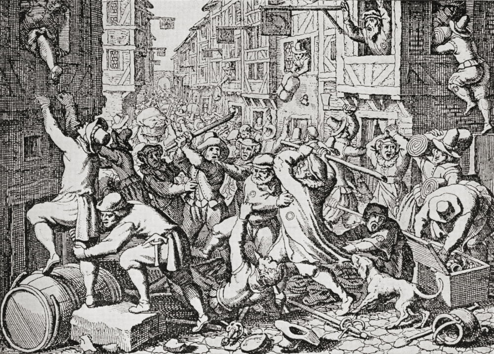 A Street Brawl In London England In The 17Th Century From The Streets Of London Through The Centuries Canvas Art - Ken Welsh Design Pics (18 x 13)