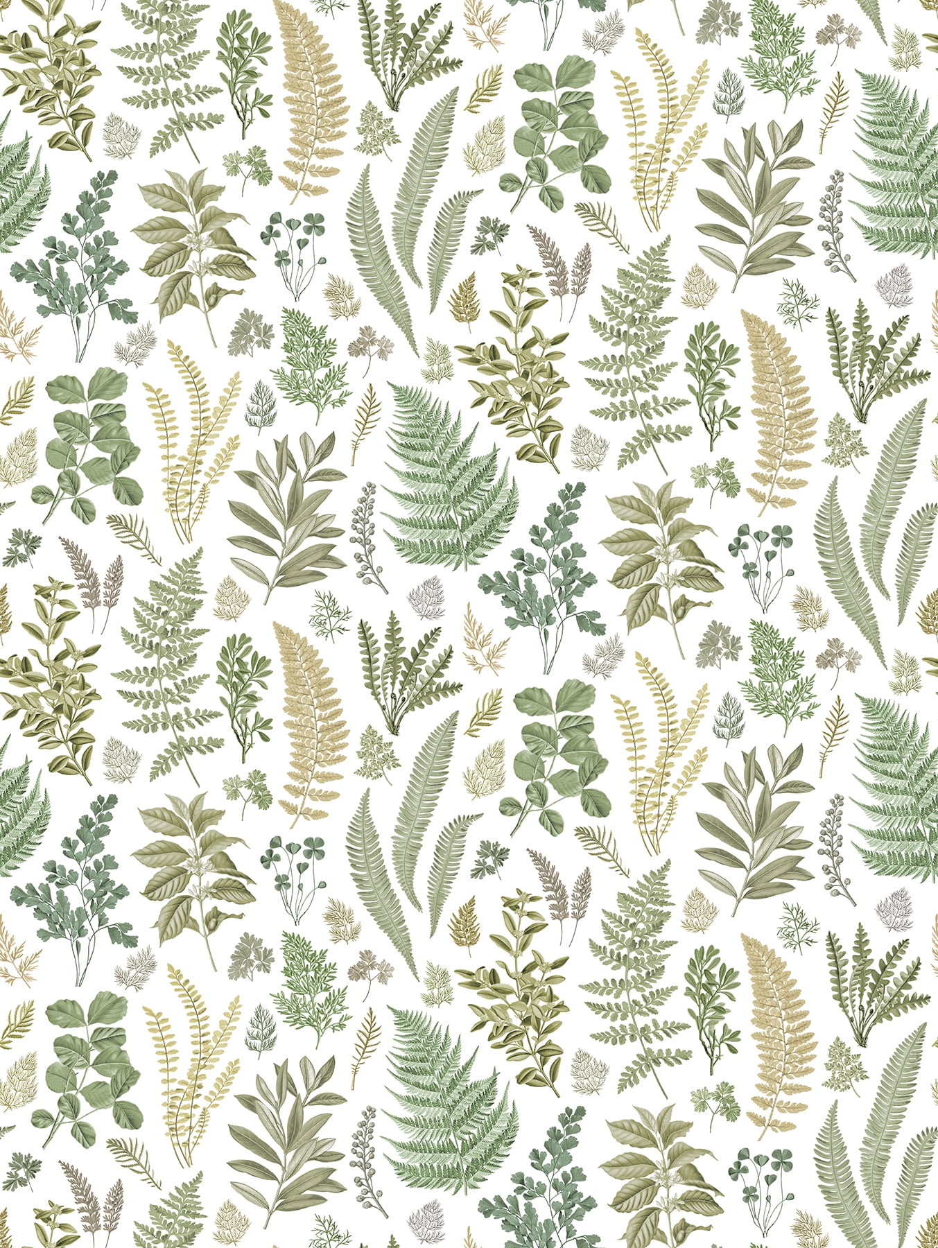 Britta Green and Light Brown Botanical Non-Woven Wall Mural