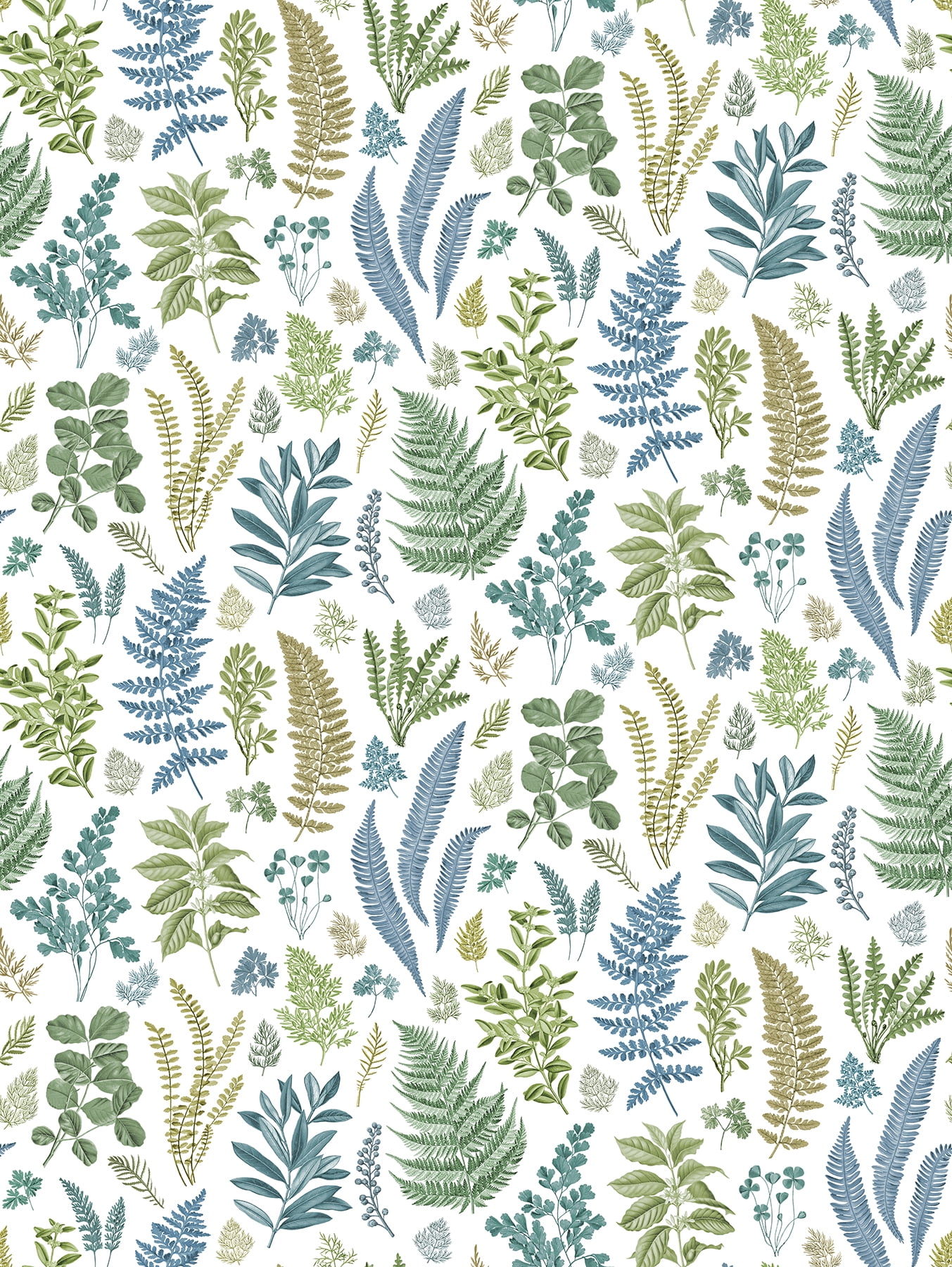 Scandinavian Green and Blue Botanical Wall Mural