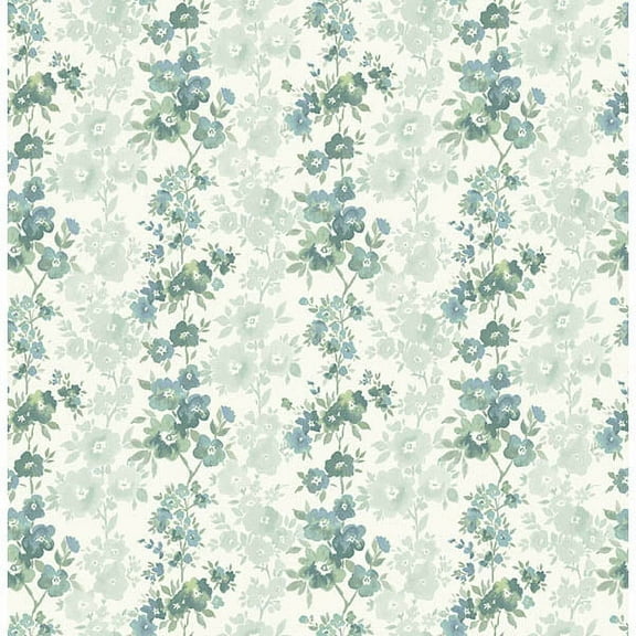 A-Street Prints Charlise Teal Floral Stripe Wallpaper, 20.5-in by 33-ft, 56.4 sq. ft