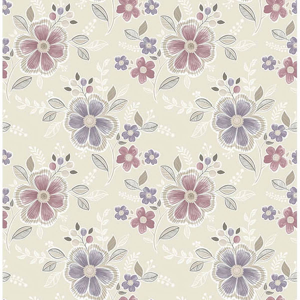 A-Street Prints Chloe Purple Floral Wallpaper, 20.5-in by 33-ft, 56.4 sq. ft