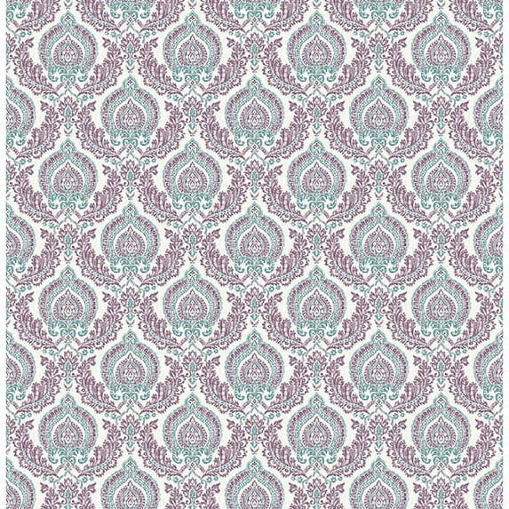 A-Street Prints Lulu Plum Damask Wallpaper, 20.5-in by 33-ft, 56.4 sq. ft