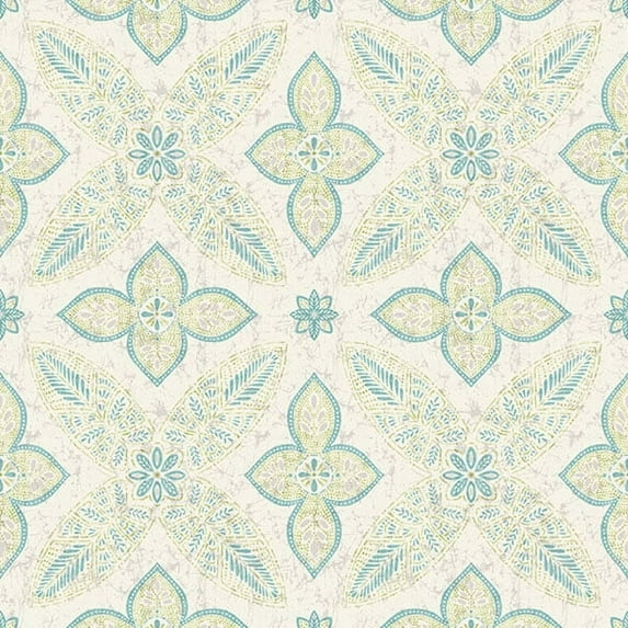 A-Street Prints Off Beat Ethnic Turquoise Geometric Floral Wallpaper, 20.5-in by 33-ft, 56.4 sq. ft