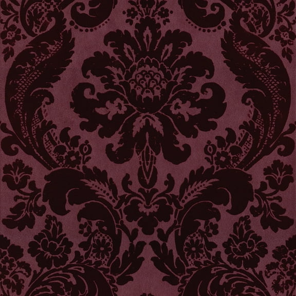 A-Street Prints Shadow Merlot Flocked Damask Wallpaper