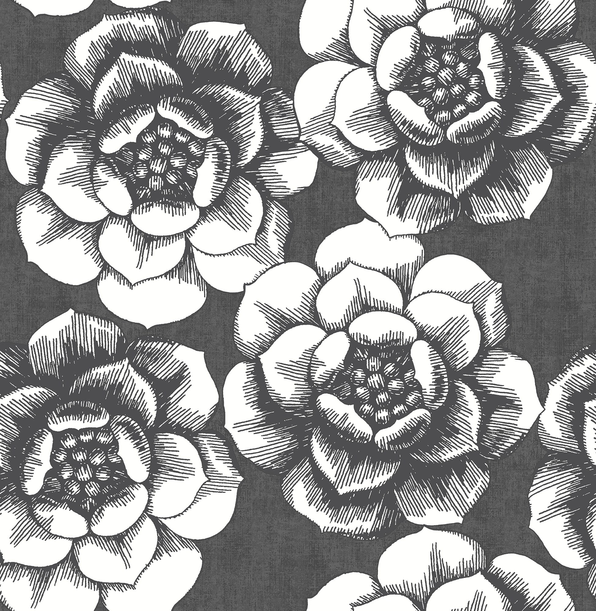 Black and White Floral Non-Pasted Washable Wallpaper