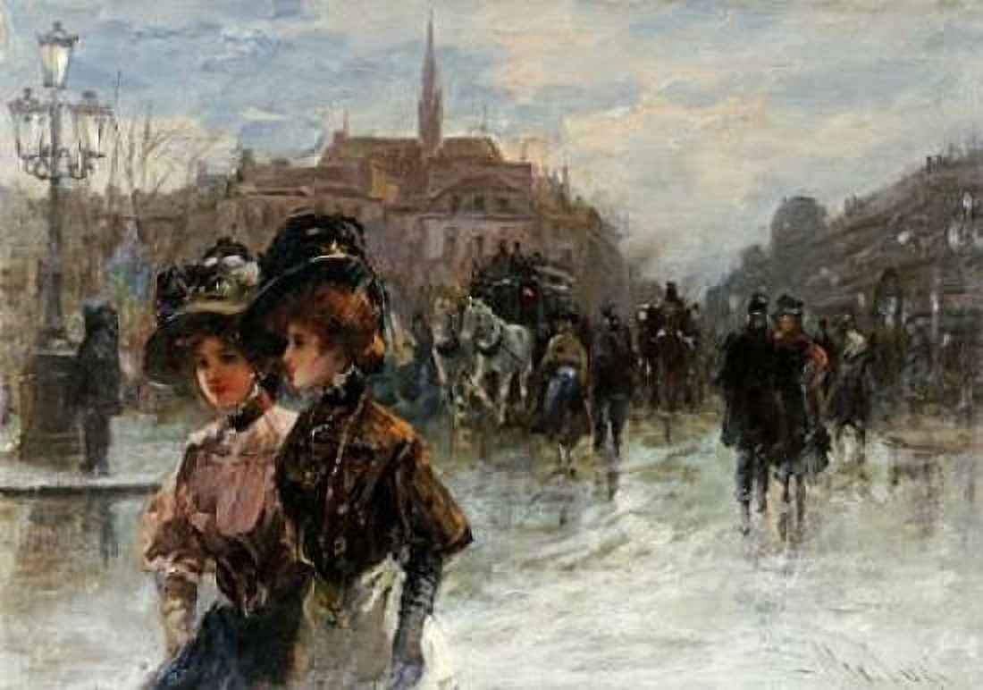 A Street Scene With Elegant Ladies Paris Canvas Art - Max Lugi (20 x 28)