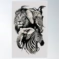 thumbnail image 1 of A Striking Lion, Elephant And Zebra Composed Of Elegant Contours Poster Wall Art, Modern Wall Decor For Living Room Bedroom, 24x36 UNFRAMED, 1 of 3