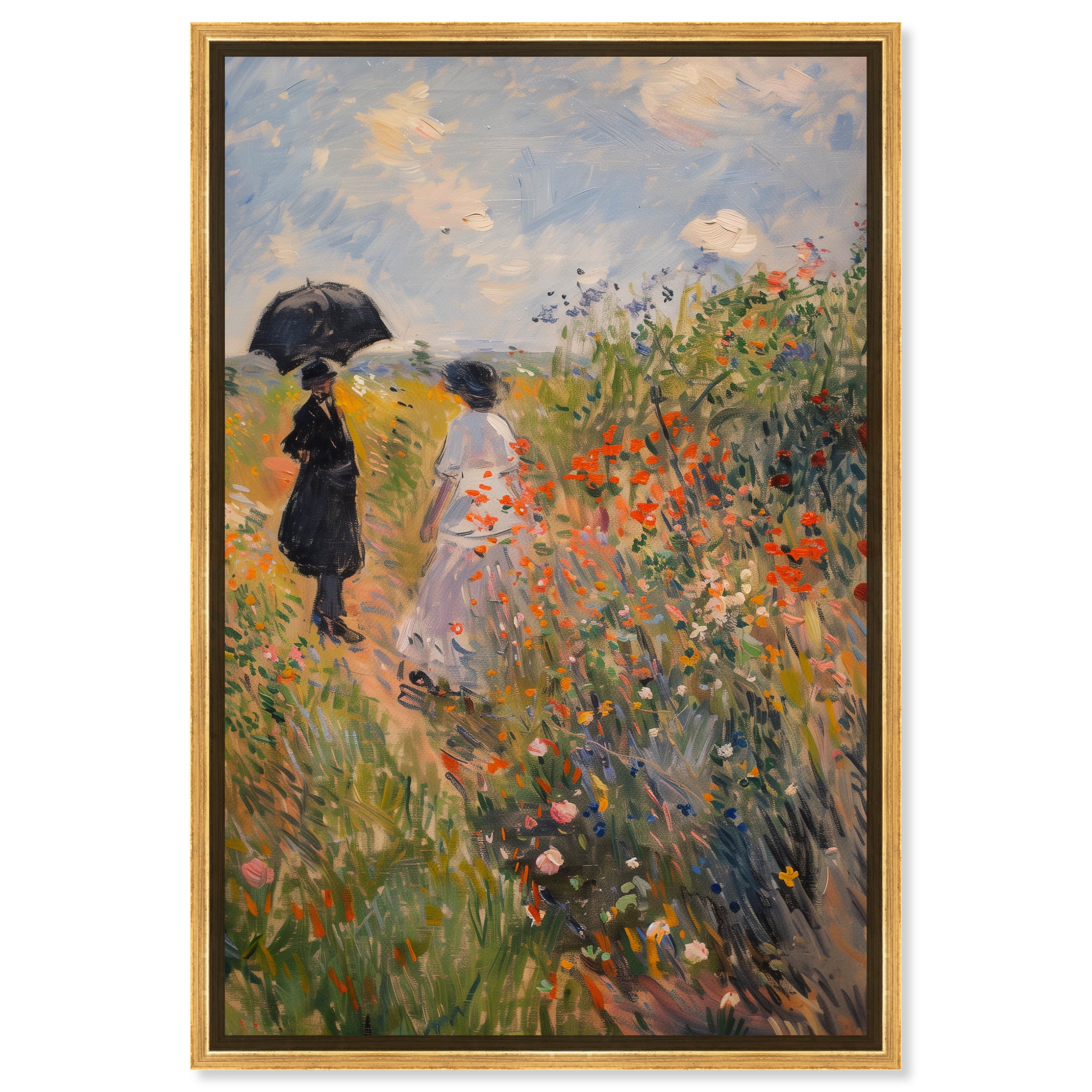 Vincent Van Gogh Inspired Floral Canvas Print with Gold Frame