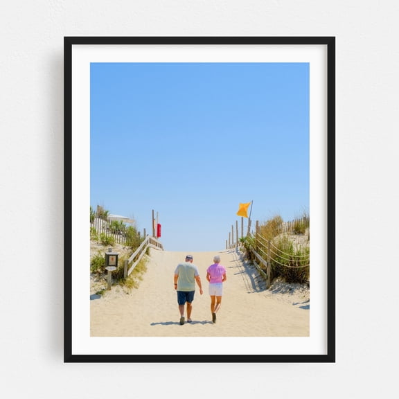 A Stroll Through the Dunes - Photography Beach Coastal Summer Seaside Boardwalk Beach House Scenic Black Framed Wall Art Print 11 x 14 inches