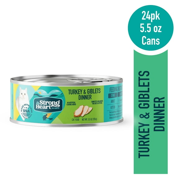 A Strong Heart Canned Wet Cat Food, Turkey & Giblets Dinner - 5.5 oz Cans (Pack of 24), Made in The USA with Real Turkey & Savory Giblets