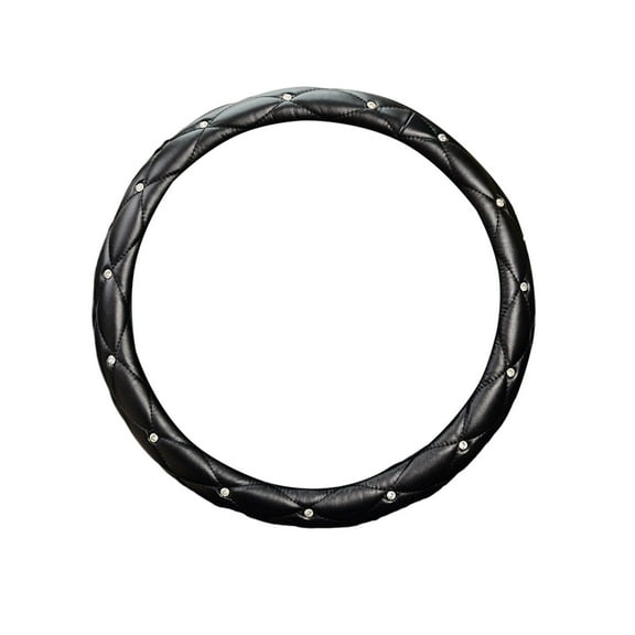 A Studded Leather Steering Wheel Cover With Rhinestone Design, Non-Slip Grip For Safe Driving, Universal Fit For Cars Trucks Suvs, Black, 1.06Lb