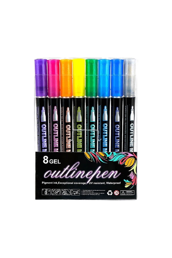 A Style A 8 Color Set Of Double Line Markers For Drawing And Guest Books Metallic Shades For Creative Projects