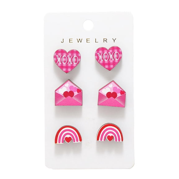 A Style A Set Of 6 Wooden Stud Earrings Featuring Heart Rose And Teddy Bear Designs Valentines Themed Lightweight Gift For Women
