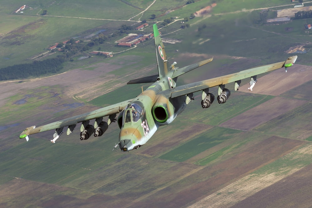A Sukhoi Su-25s of the Bulgarian Air Force in flight over Bulgaria Canvas Art - Daniele FaccioliStocktrek Images (17 x 12)