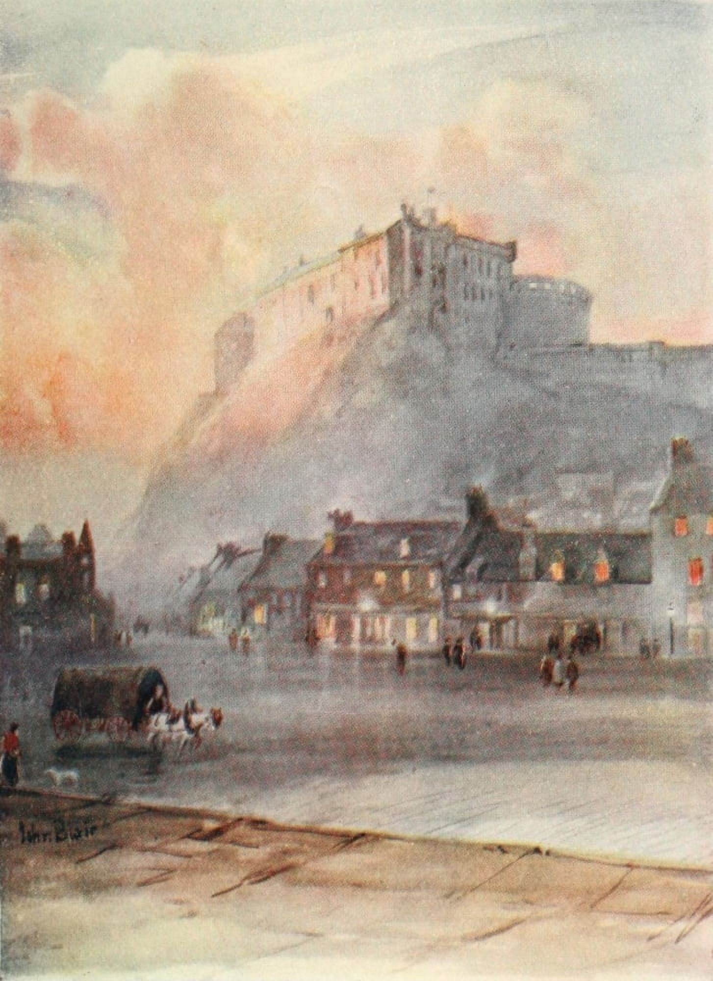 A Summer in Skye 1912 Edinburgh Castle from Grassmarket Canvas Art - John Blair (24 x 36)