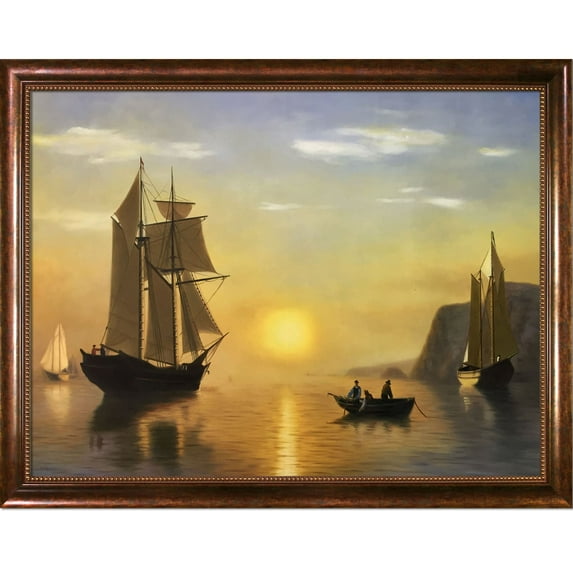 La Pastiche William Bradford 'A Sunset Calm in the Bay of Fundy' Hand Painted Oil Reproduction