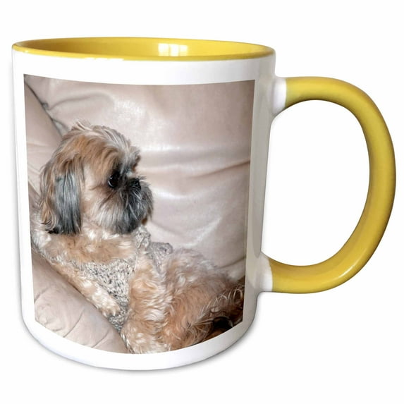 3drose, a Super Cute Shih Tzu Doggie Chilling on the Couch in Tan, 11oz Two-tone Yellow Mug