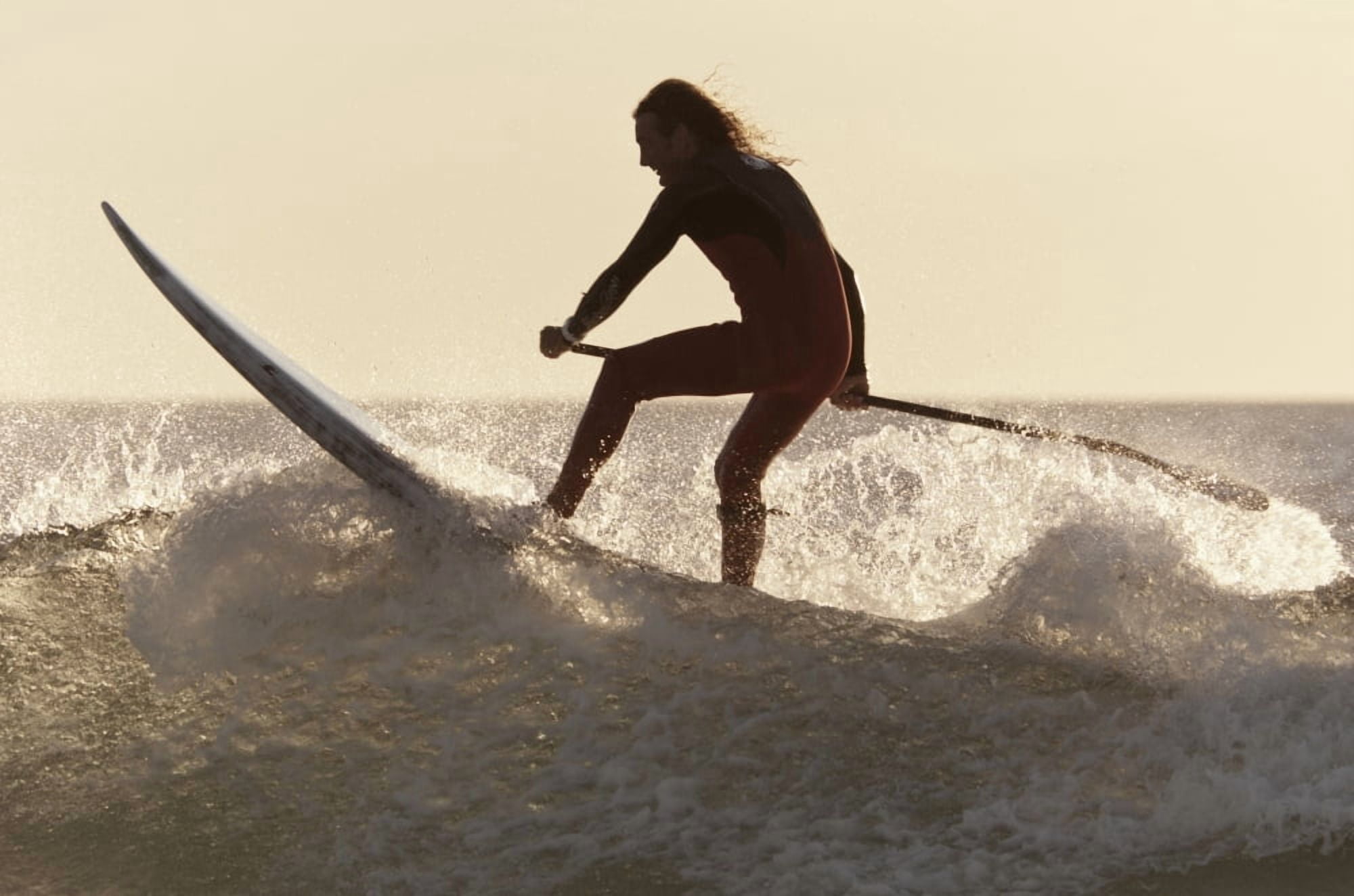 A Surfer Paddling On A Surfboard Off Benavides Beach Tarifa Costa De La Luz Cadiz Andalusia Spain Canvas Art - Ben Welsh Design Pics (19 x 12)